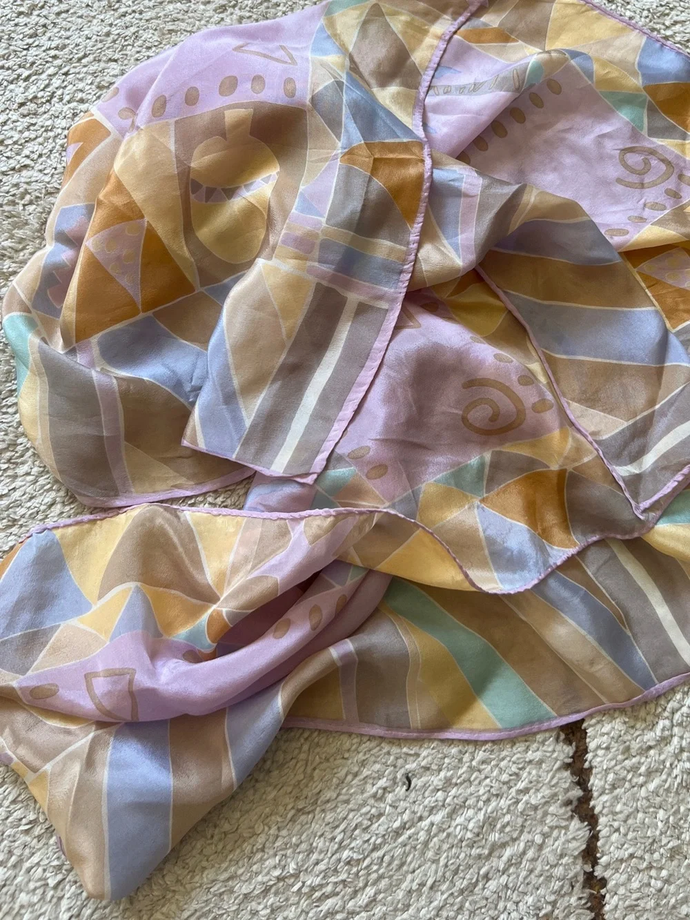 80s Pastel Silk Scarf Tropical Palm Trees Southwest Geometric Abstract 30